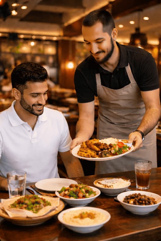 A dish being served at a restaurant table