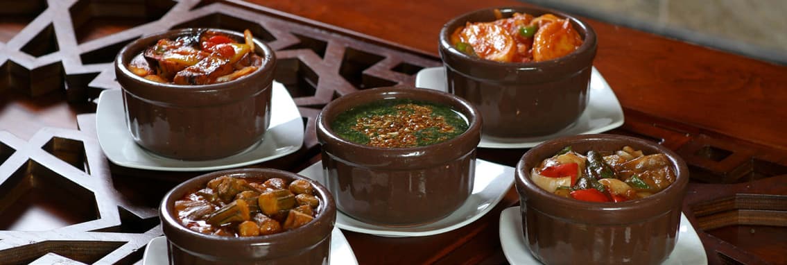 Clay pots of prepared food